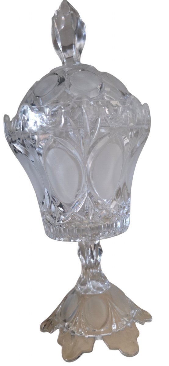 Large, 35-cm-tall Crystal Candy Dish On A Stand, Likely Baccarat. Magnificent