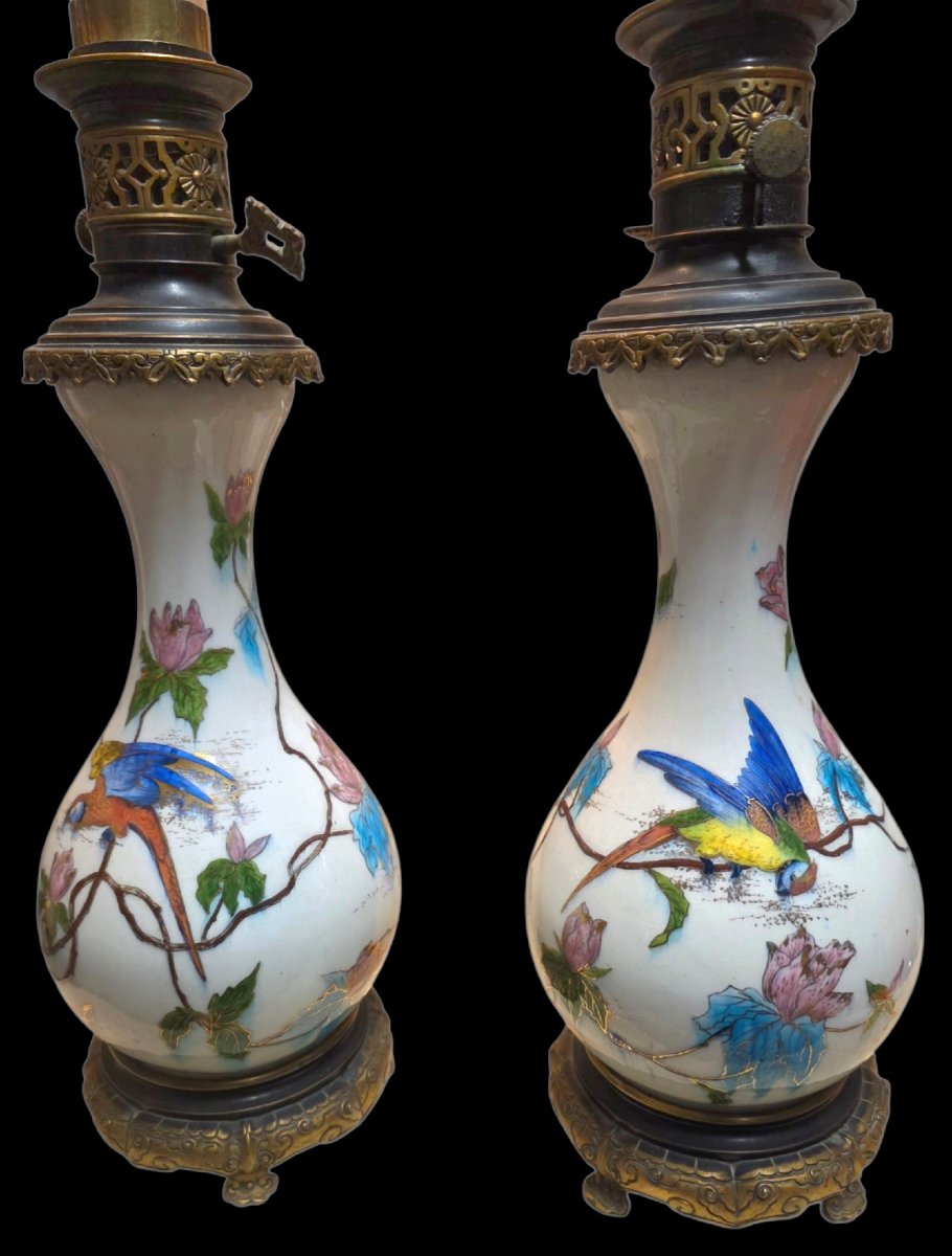  Paire de grandes lampes en cristal gravé & bronze Style Maison Jansen Romeo Rega Le Dauphin-photo-4