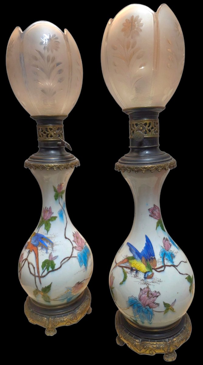  Paire de grandes lampes en cristal gravé & bronze Style Maison Jansen Romeo Rega Le Dauphin-photo-2