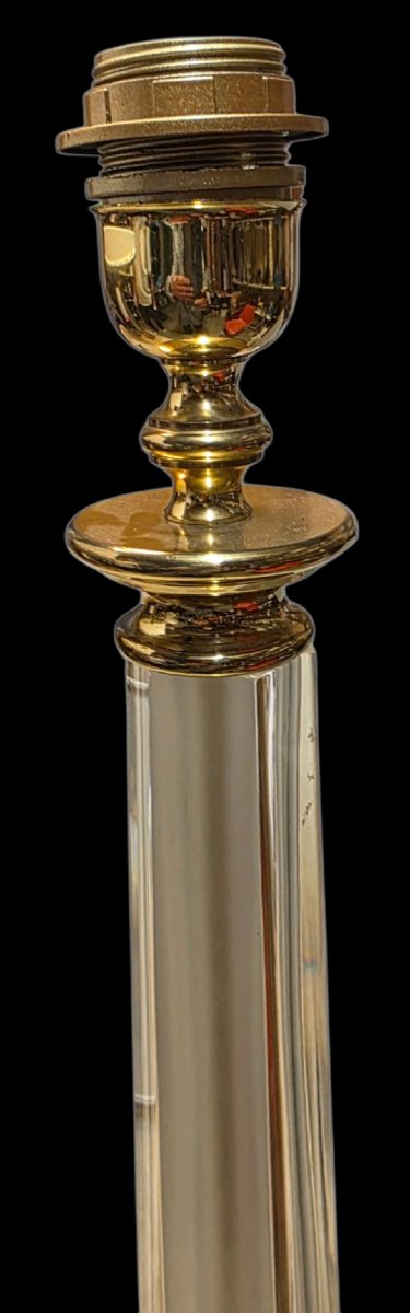  Paire de grandes lampes en cristal gravé & bronze Style Maison Jansen Romeo Rega Le Dauphin-photo-6
