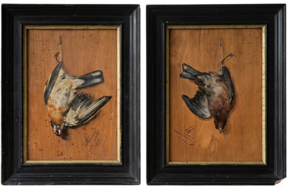  peintures Paire de trompe-l'œil du XIXᵉ siècle Natures mortes au gibier 1890 pendant