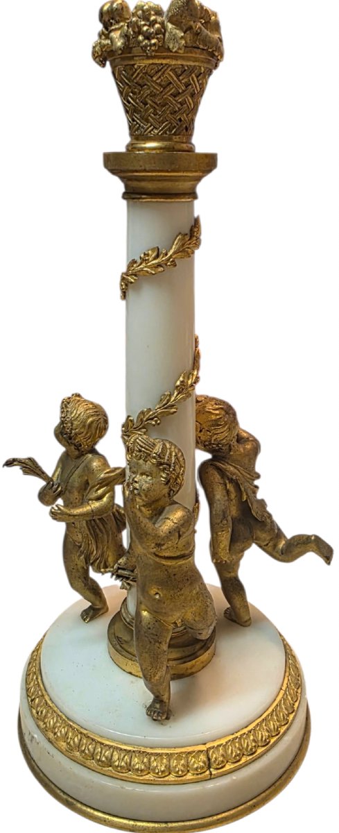 Important flambeau en bronze doré et marbre blanc dans le goût de Clodion Boizot  Époque XIXe -photo-3