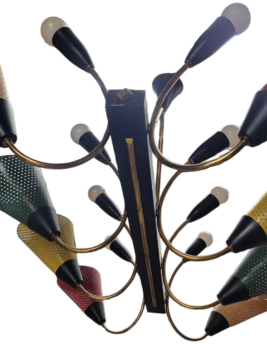  Large Italian 16-light Chandelier, Stilnovo Design By Arredoluce, Mid-century, 1950s -photo-4