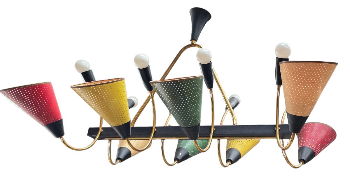  Large Italian 16-light Chandelier, Stilnovo Design By Arredoluce, Mid-century, 1950s 