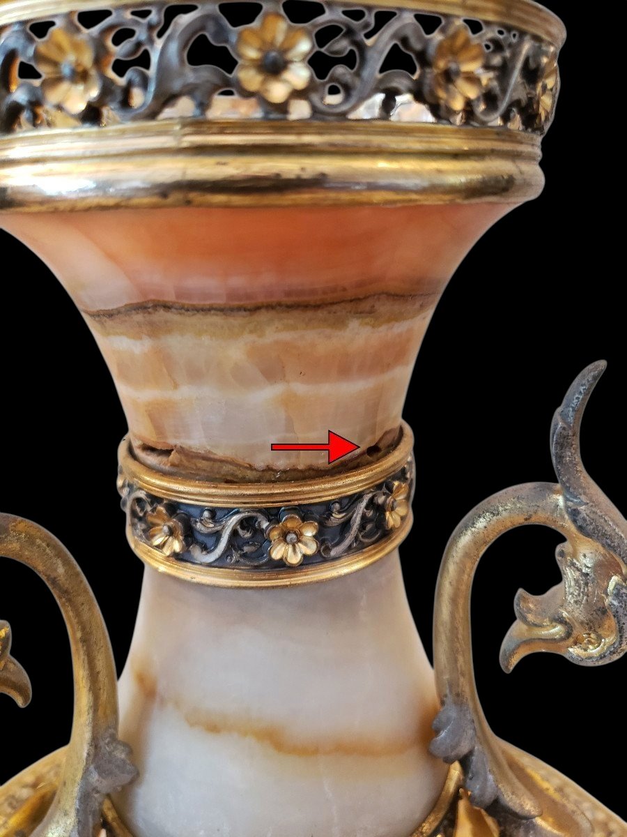  Centre de table Napoléon III en Onyx d'Algérie émaux cloisonnés Maison Giroux -photo-6