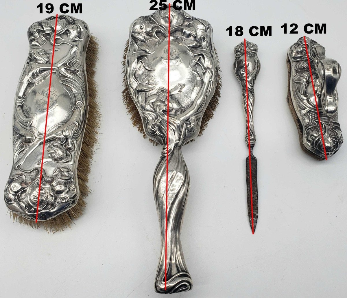 Ensemble Brosses & Toilette Art Nouveau – Argent Massif STERLING 925 Unger Brothers circa 1903 -photo-3
