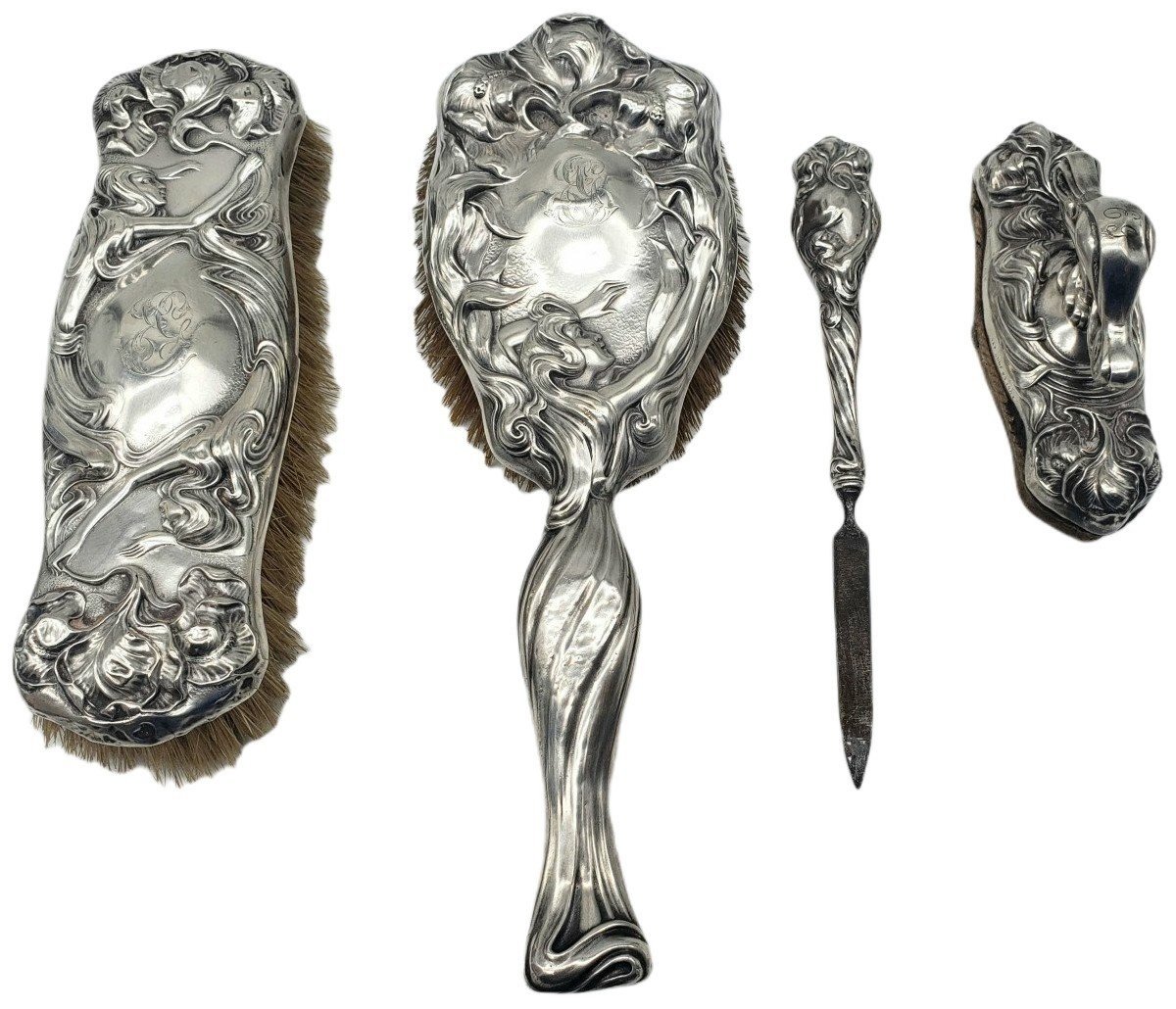 Ensemble Brosses & Toilette Art Nouveau – Argent Massif STERLING 925 Unger Brothers circa 1903 