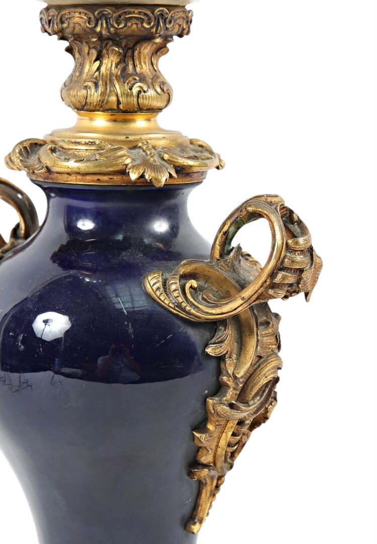  Important Napoleon III Table Lamp, Cobalt Blue Sèvres Porcelain -photo-3