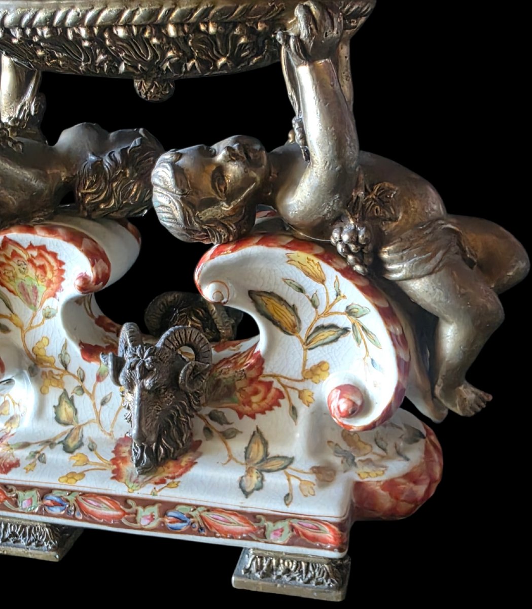  Important centre de table céramique bronze doré Style Néo-Classique Maison Wong -photo-3