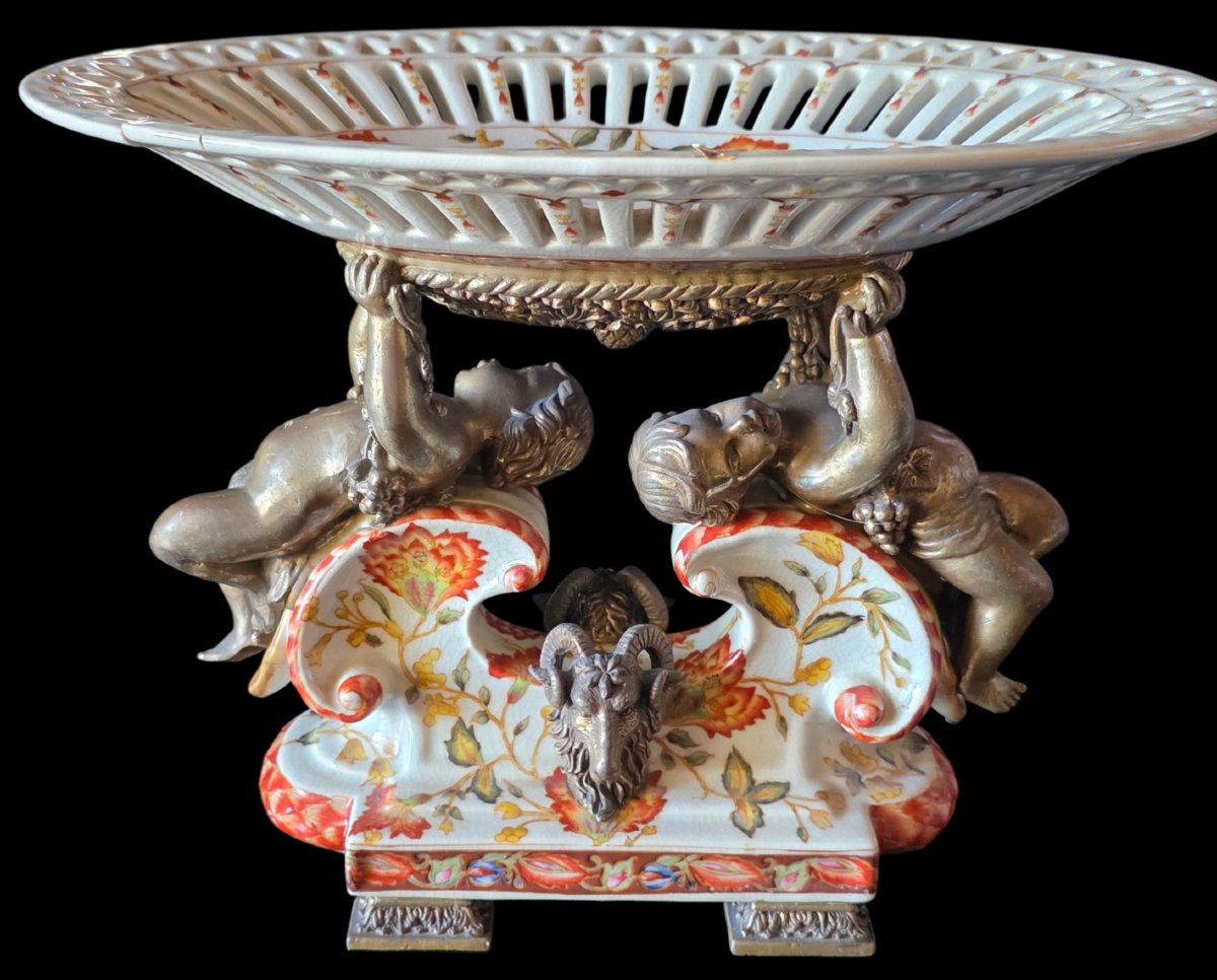 Important centre de table céramique bronze doré Style Néo-Classique Maison Wong 