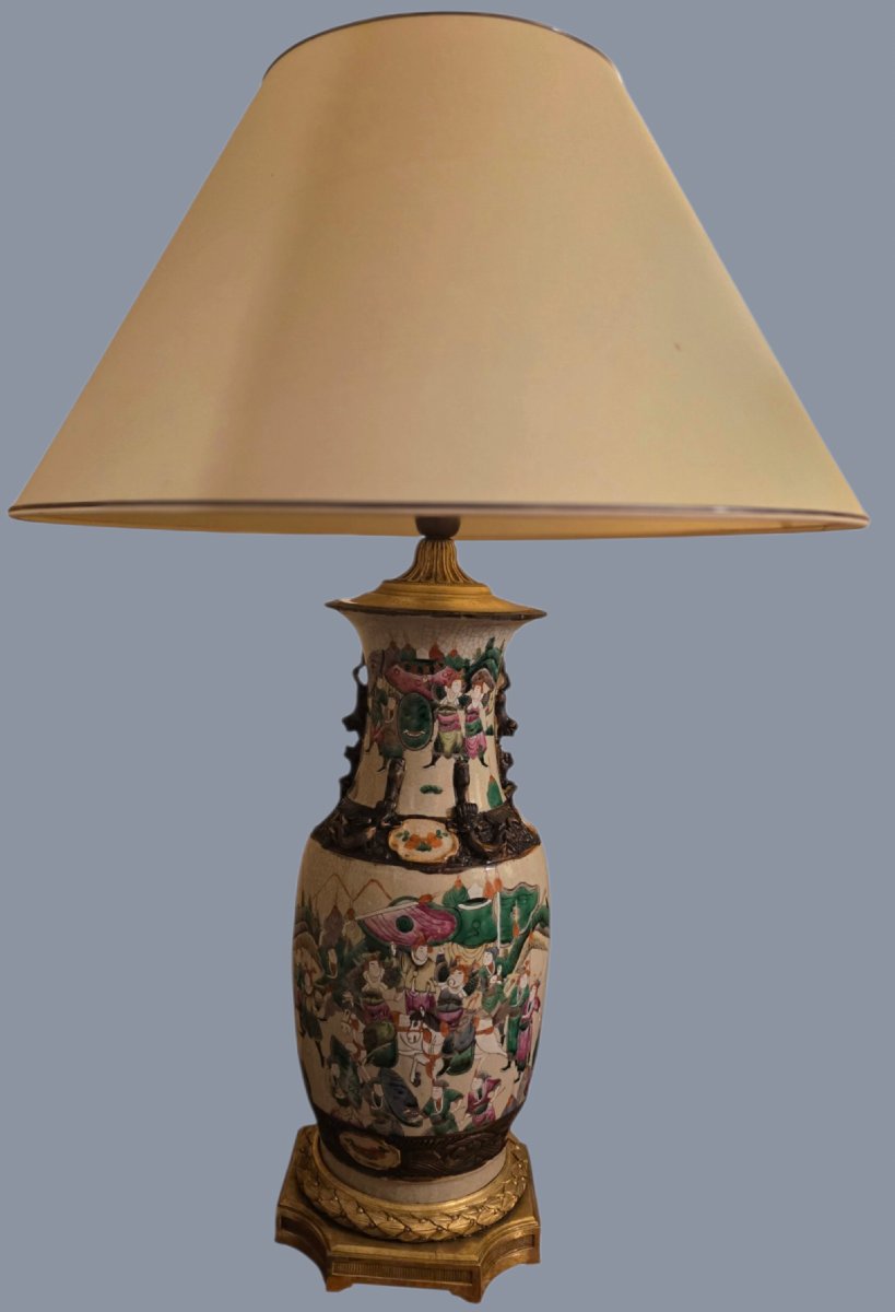  Stunning Antique Chinese Table Lamp, "famille Rose" Enamel Vase, 19th Century -photo-3