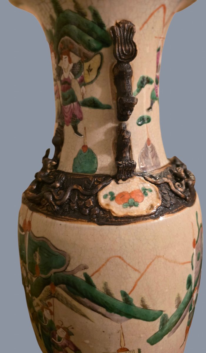  Stunning Antique Chinese Table Lamp, "famille Rose" Enamel Vase, 19th Century -photo-3