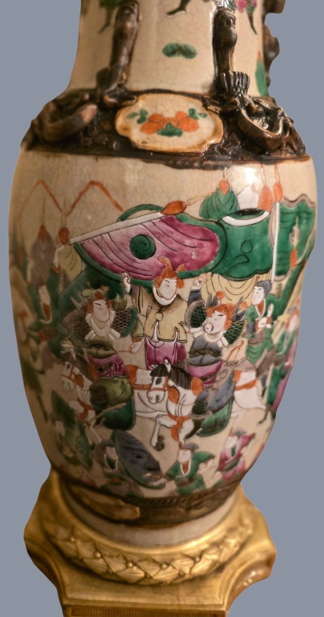  Stunning Antique Chinese Table Lamp, "famille Rose" Enamel Vase, 19th Century -photo-4
