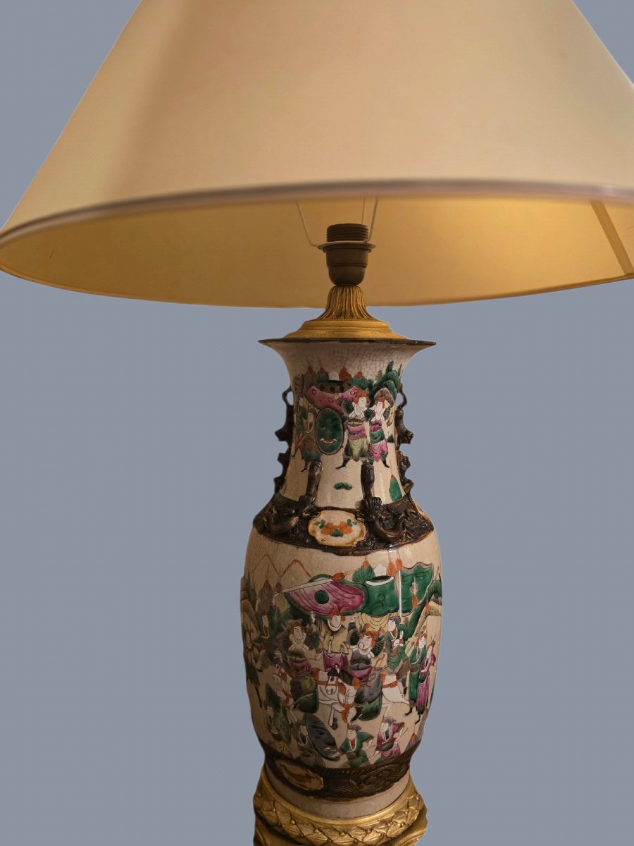  Stunning Antique Chinese Table Lamp, "famille Rose" Enamel Vase, 19th Century -photo-6