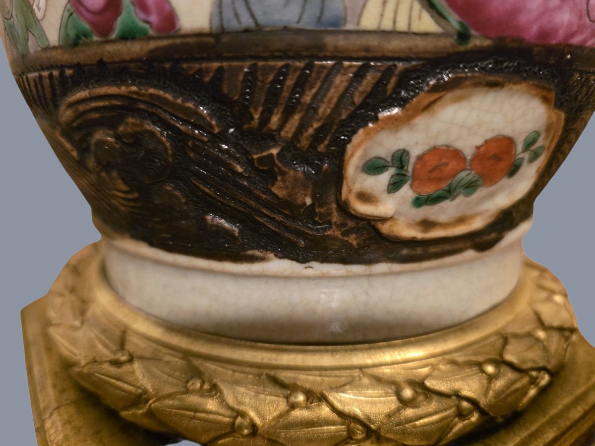  Stunning Antique Chinese Table Lamp, "famille Rose" Enamel Vase, 19th Century -photo-7