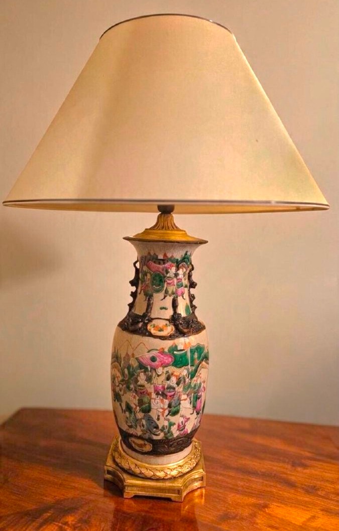  Stunning Antique Chinese Table Lamp, "famille Rose" Enamel Vase, 19th Century 