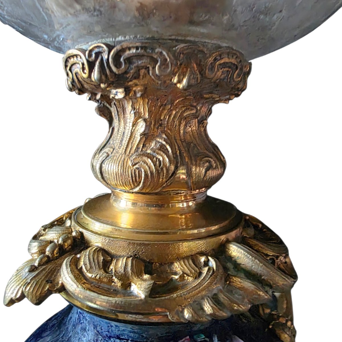   Louis XV–napoleon III-style Oil Lamp, 19th Century, Circa 1870, Gilded Bronze, Cobalt Blue Porcelain -photo-3