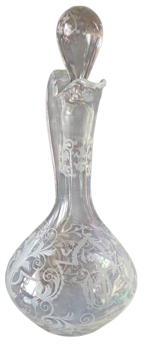 Crystal Ewer Engraved With A Bird And Foliage Motifs—j. & L. Lobmeyr, Vienna, 19th Century -photo-2