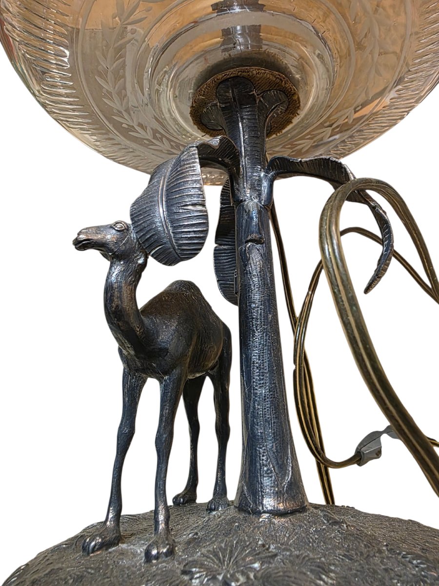  "surtout" Orientalist Table Lamp In Silver-plated Bronze And Cut Crystal, Deykin & Sons, 19th Century -photo-3