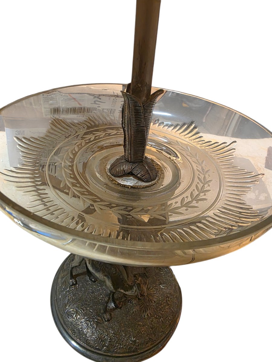  "surtout" Orientalist Table Lamp In Silver-plated Bronze And Cut Crystal, Deykin & Sons, 19th Century -photo-2