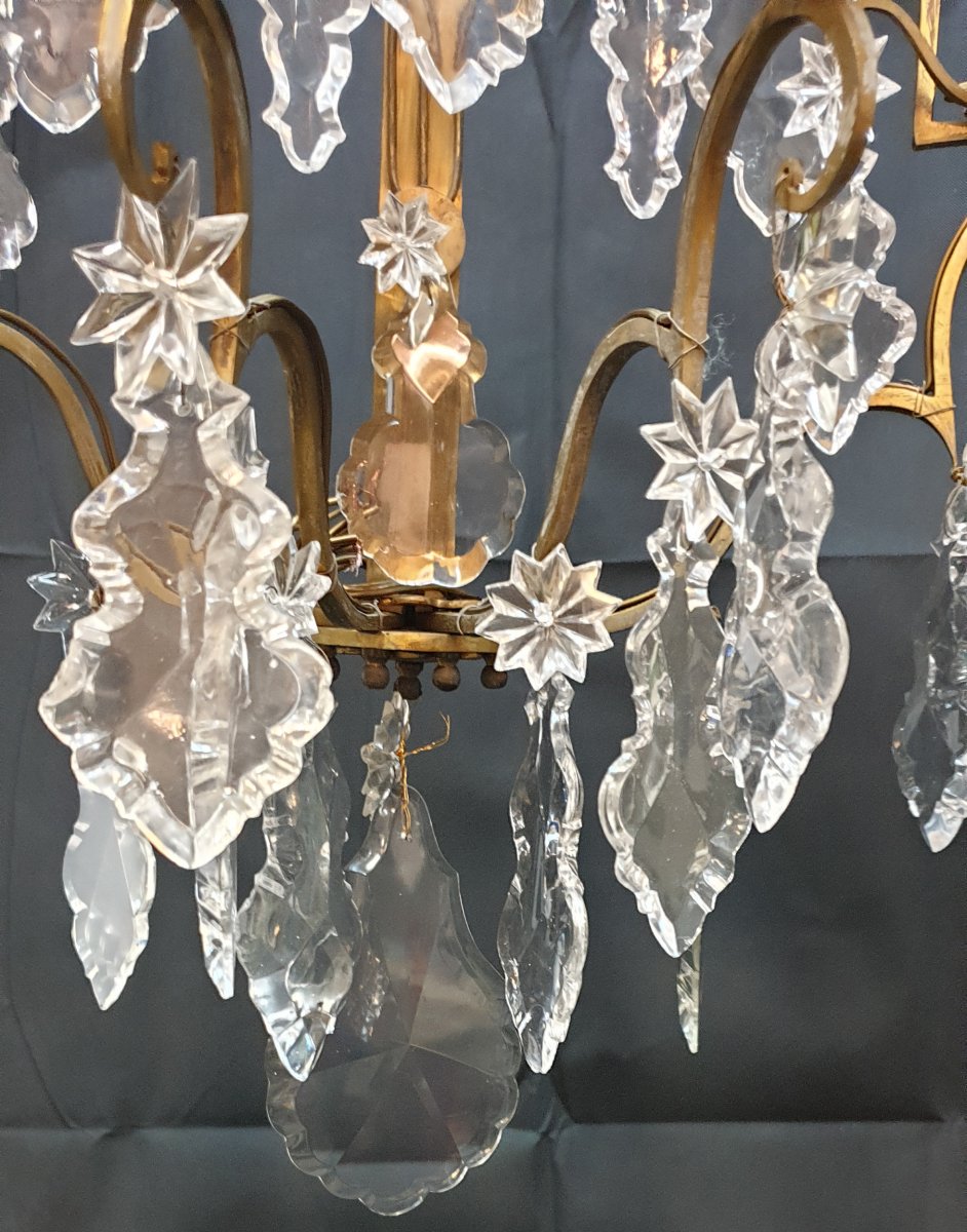 Pair Of Louis XV Sconces With Three Arms Bronze And Crystal Pampilles Period Early XIXth H 76-photo-8