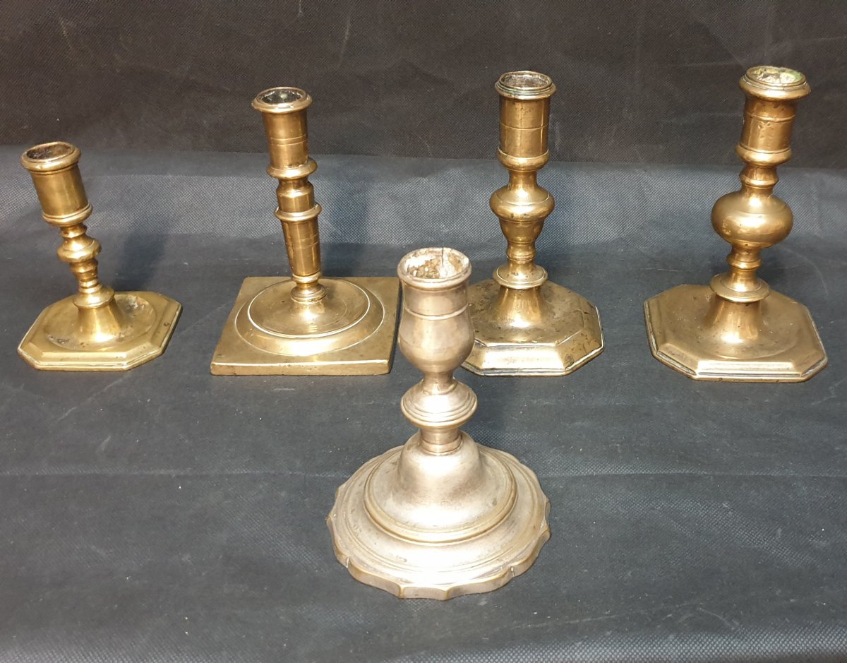 5 Bronze Candlesticks Four 17th And An 18th Haute Epoque Candlestick