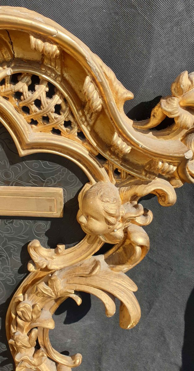 Cadre italien d'époque Régence Louis XIV en bois sculpté christ putti bébé-photo-3
