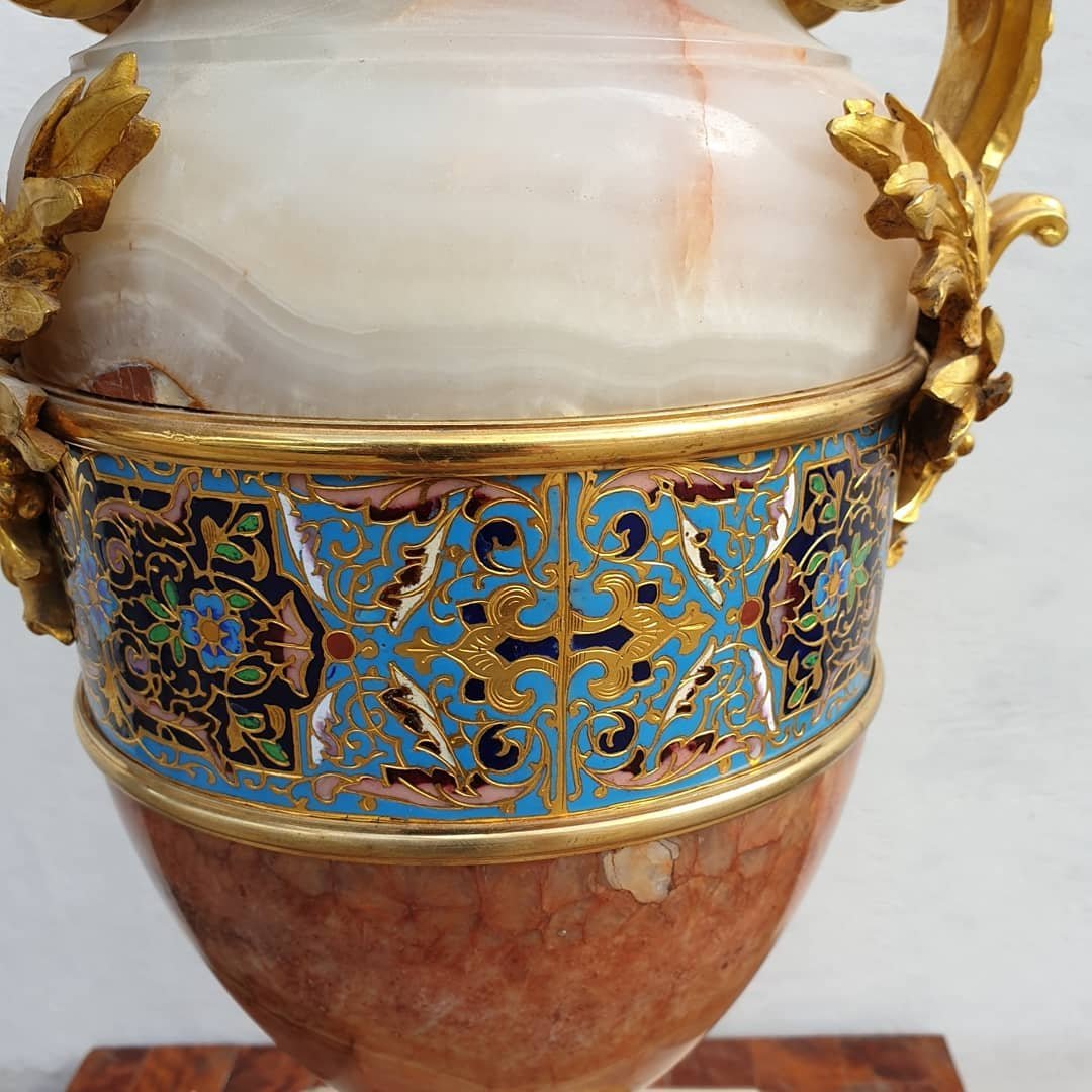 Vase En Onyx d'Algérie Par Eugène Cornu Fin XIXe Siècle-photo-3