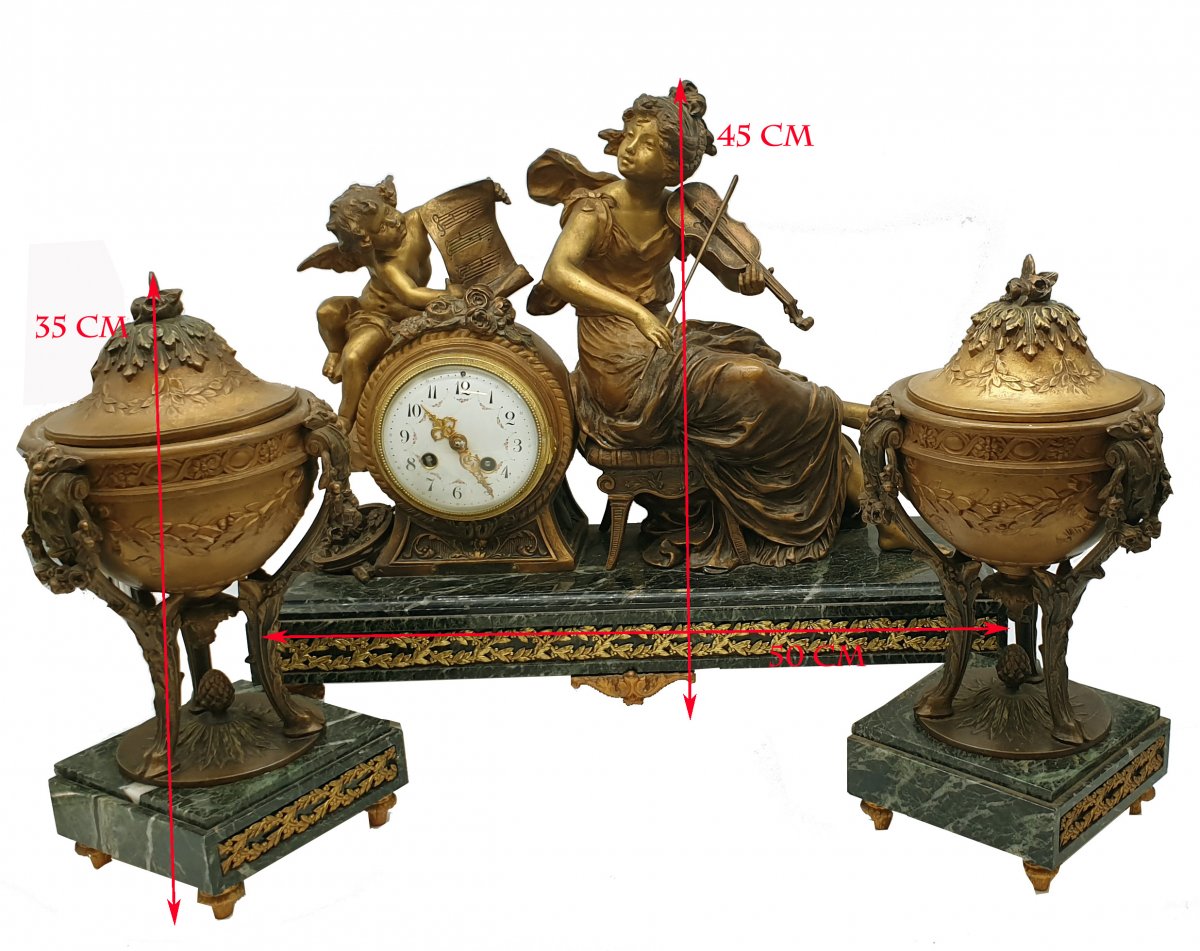 Garniture De Cheminee Pendule Et Cassolettes XIXeme-photo-2