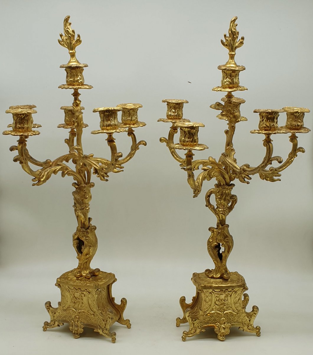 Important Louis XV Rocaille Fireplace Garnish In Bronze End XIX Candelabra Pendulum-photo-4