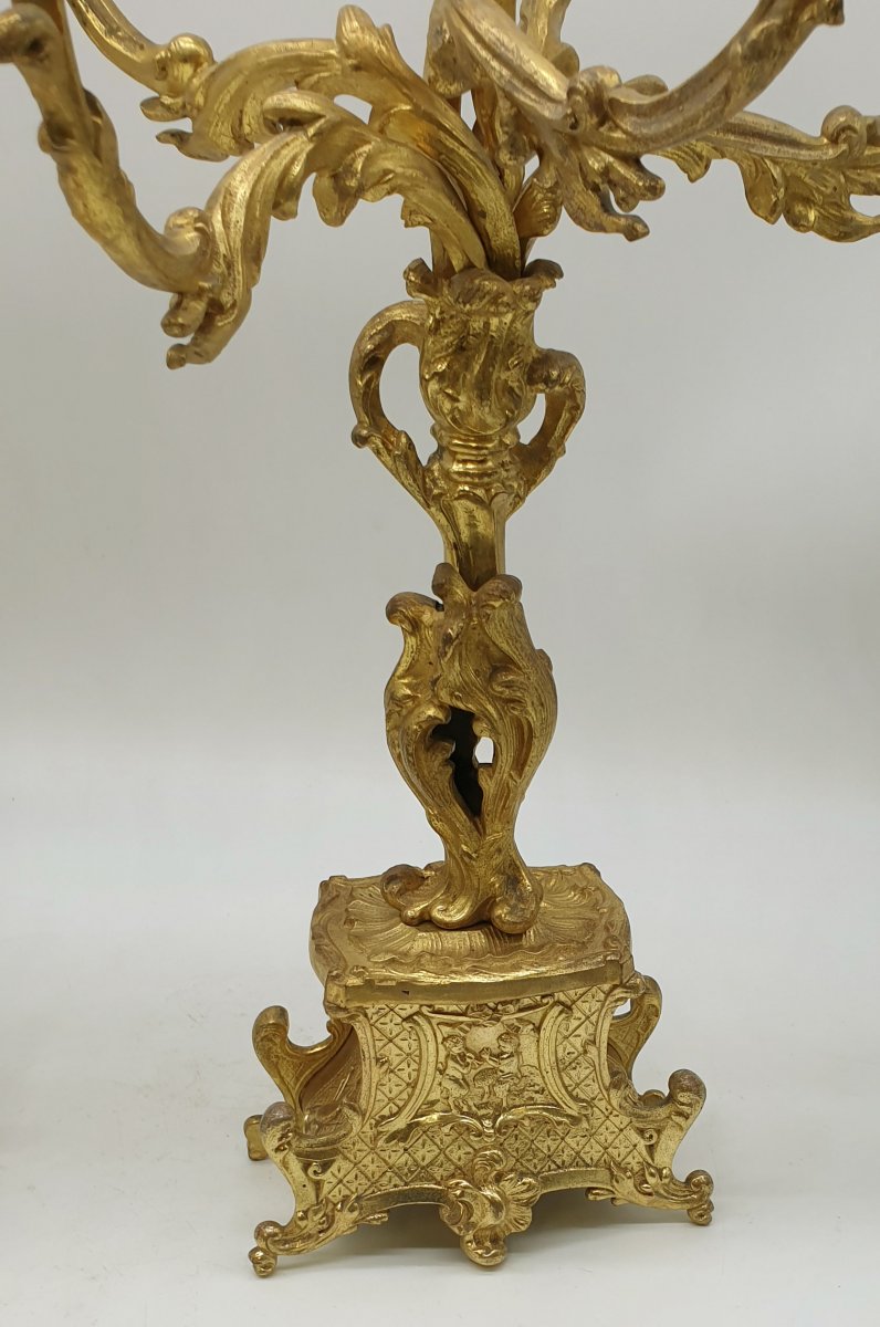 Important Louis XV Rocaille Fireplace Garnish In Bronze End XIX Candelabra Pendulum-photo-5