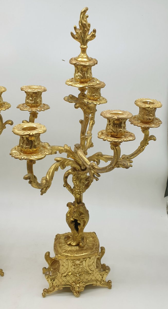 Important Louis XV Rocaille Fireplace Garnish In Bronze End XIX Candelabra Pendulum-photo-6