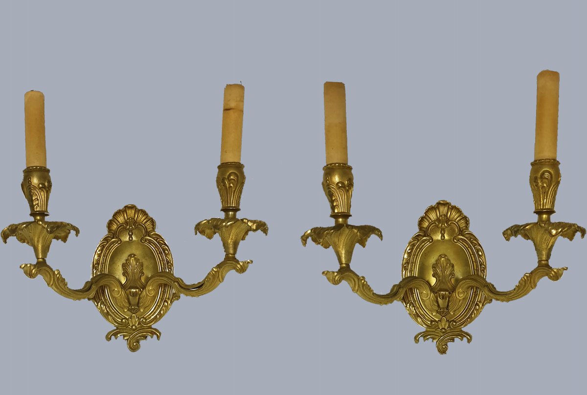 Paire d'Appliques En Bronze DorÉ De Style Louis XV  xxème 