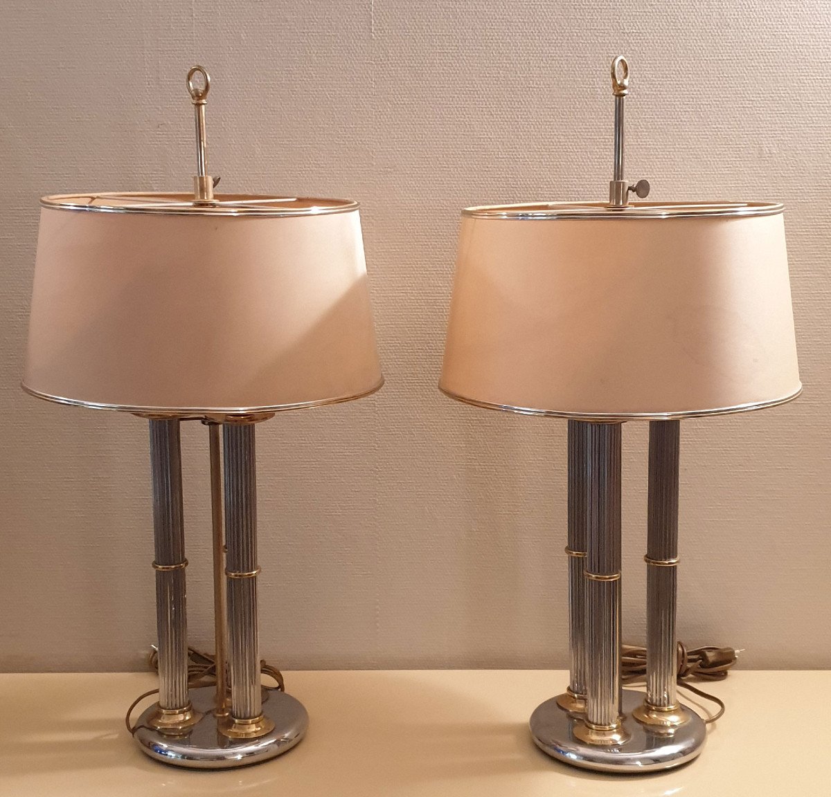 Maison Jensen Pair Of Hot Water Bottle Lamps In Brass And Silver Circa 1970-photo-2