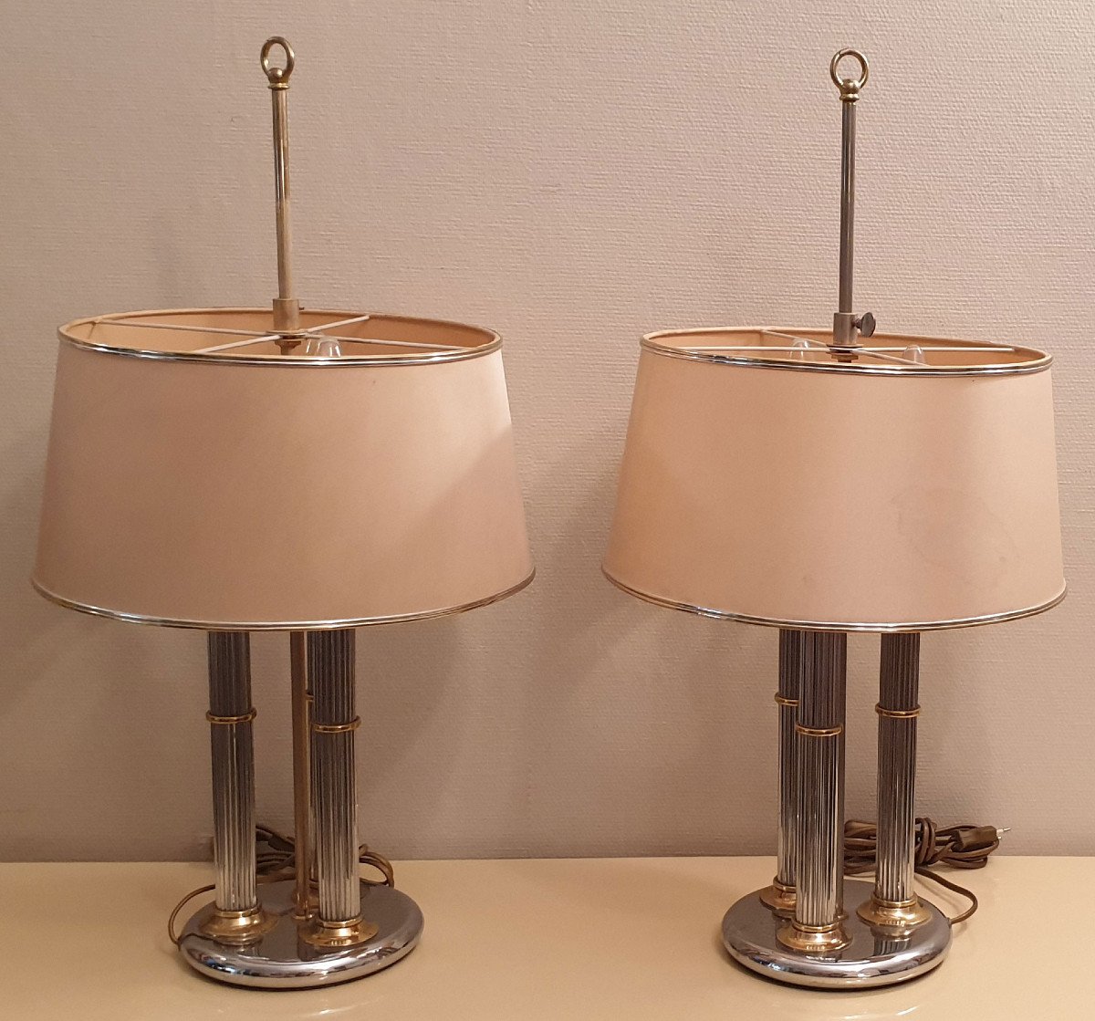 Maison Jensen Paire De Lampes Bouillottes En Laiton Et ArgentÉ Circa 1970-photo-3