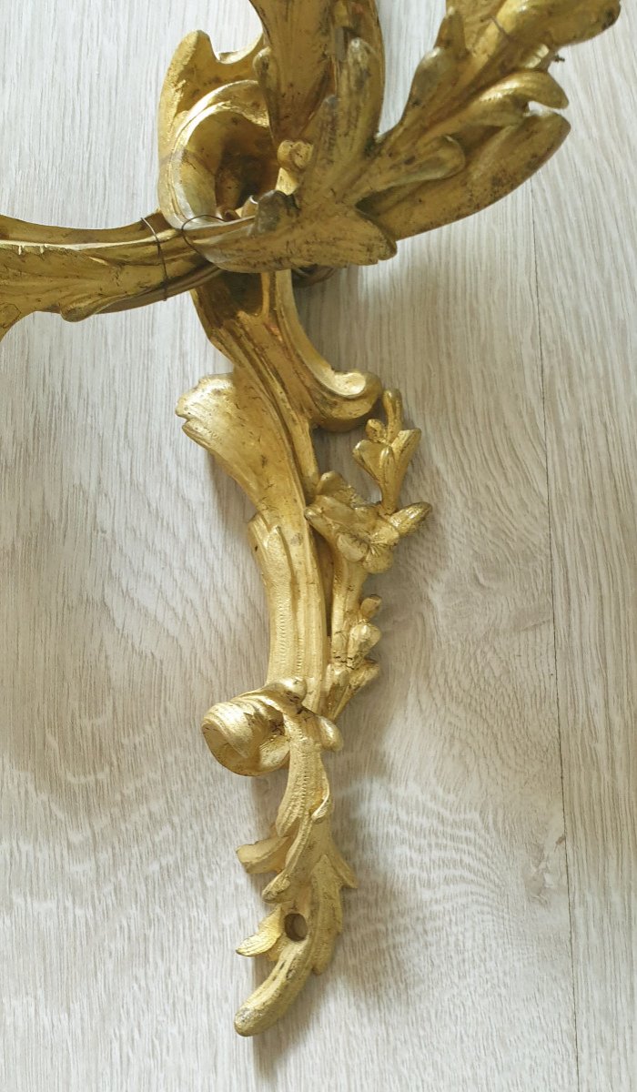 Pair Of XIXth Louis XV Style Wall Lights In Gilt Bronze With Three Arms Of Lights-photo-2