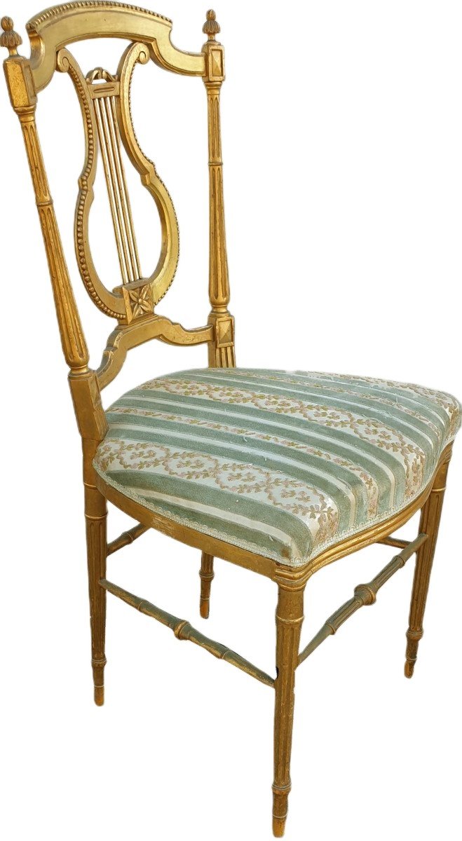 Serie Of 4 Lyre Chairs In Golden Wood Napoleon III Period