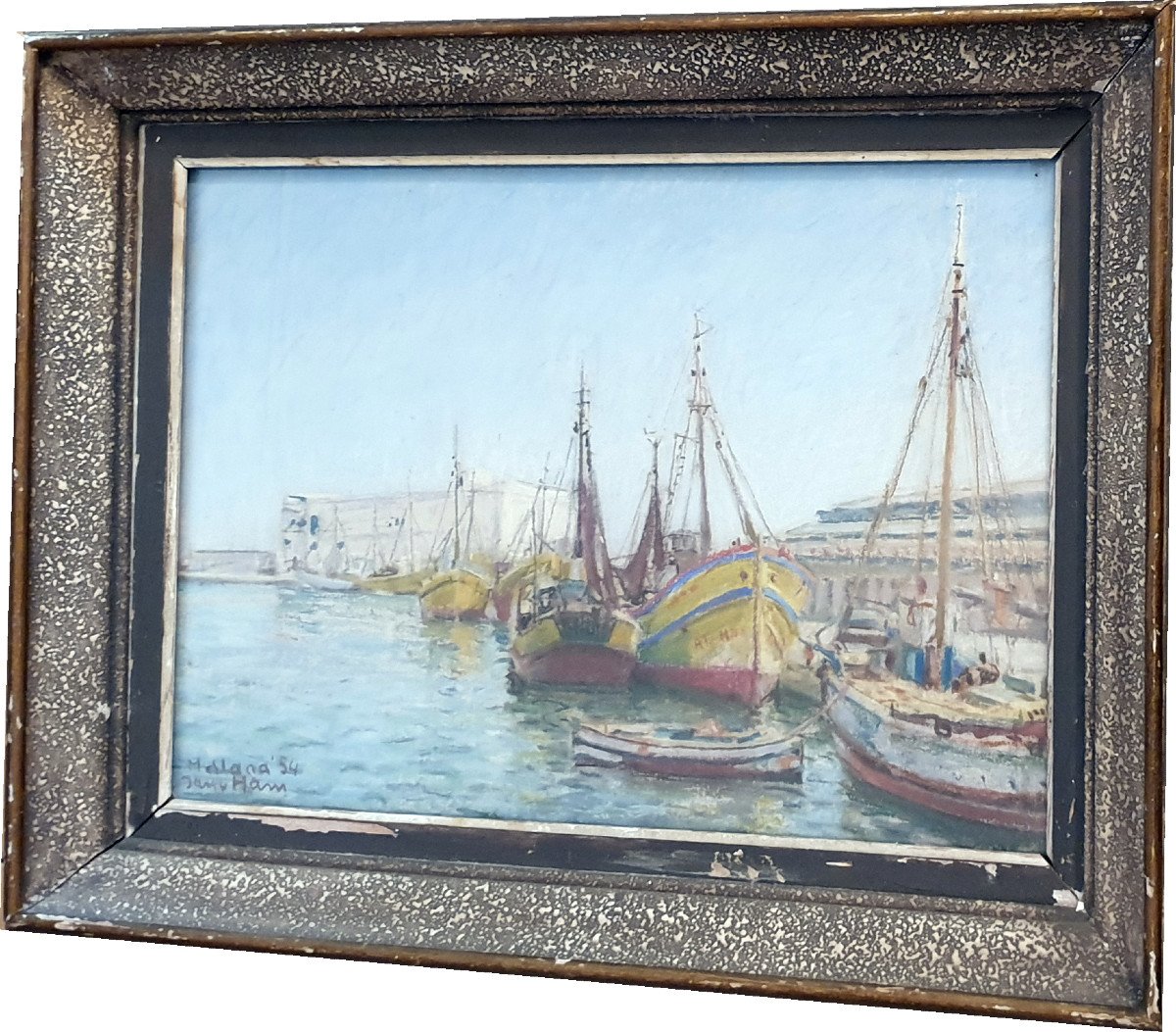 Gouache Port De Malaga Andalousie Circa 1954 Signature A Dechiffrer 