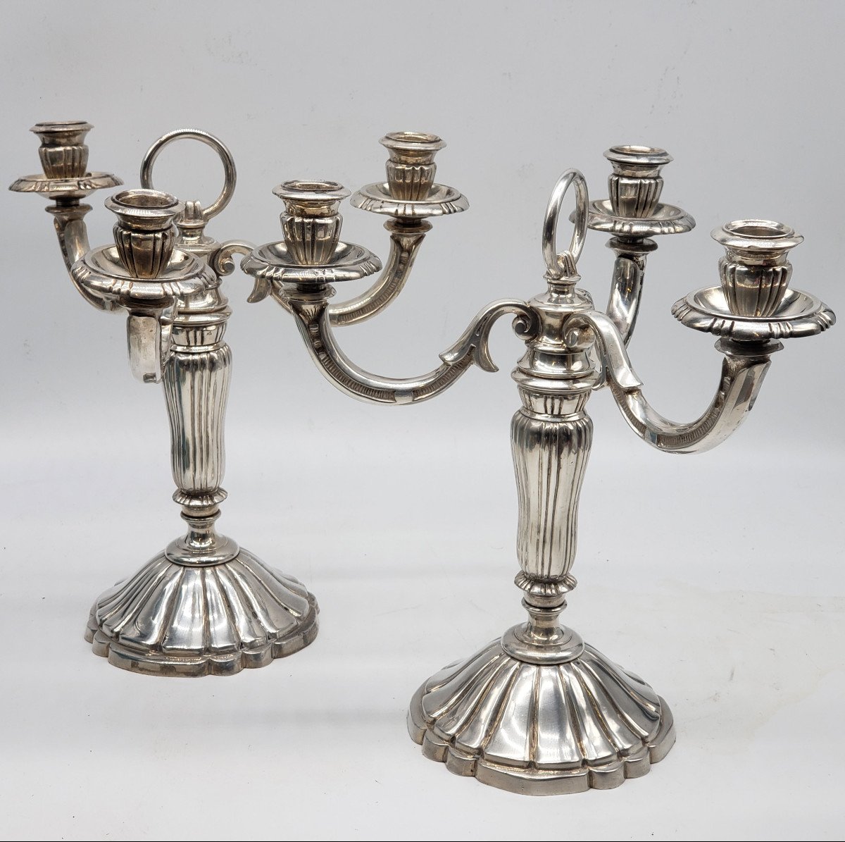 Chrysalia Paris Paire De Candélabres Bronze Argenté Circa 1940 Non Christofle-photo-3