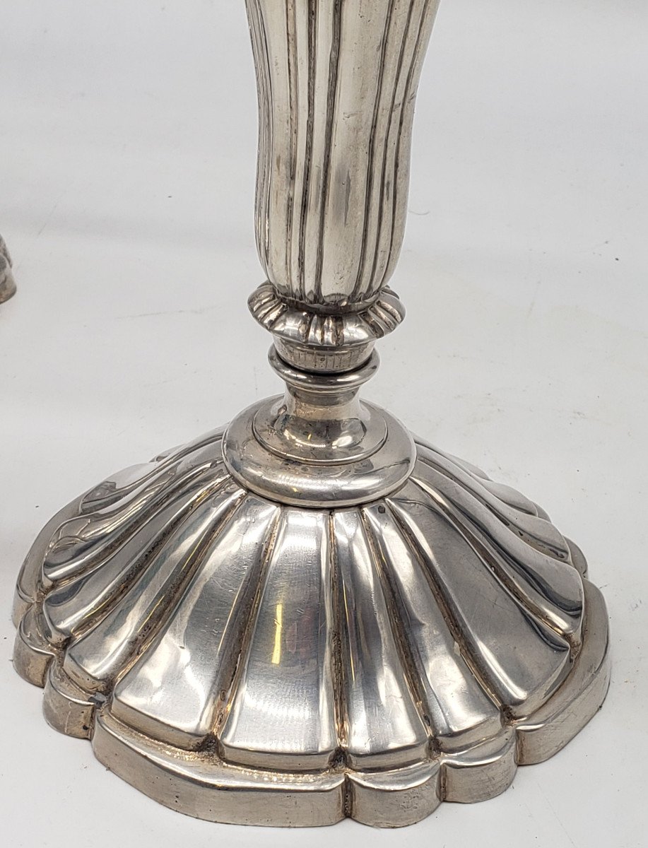 Chrysalia Paris Pair Of Silver Bronze Candelabra Circa 1940 Non Christofle-photo-3