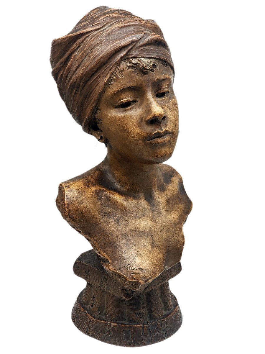 Emmanuel Villanis 1858-1914 Bust Young Orientalist Woman With Creoles And Terracotta Turban