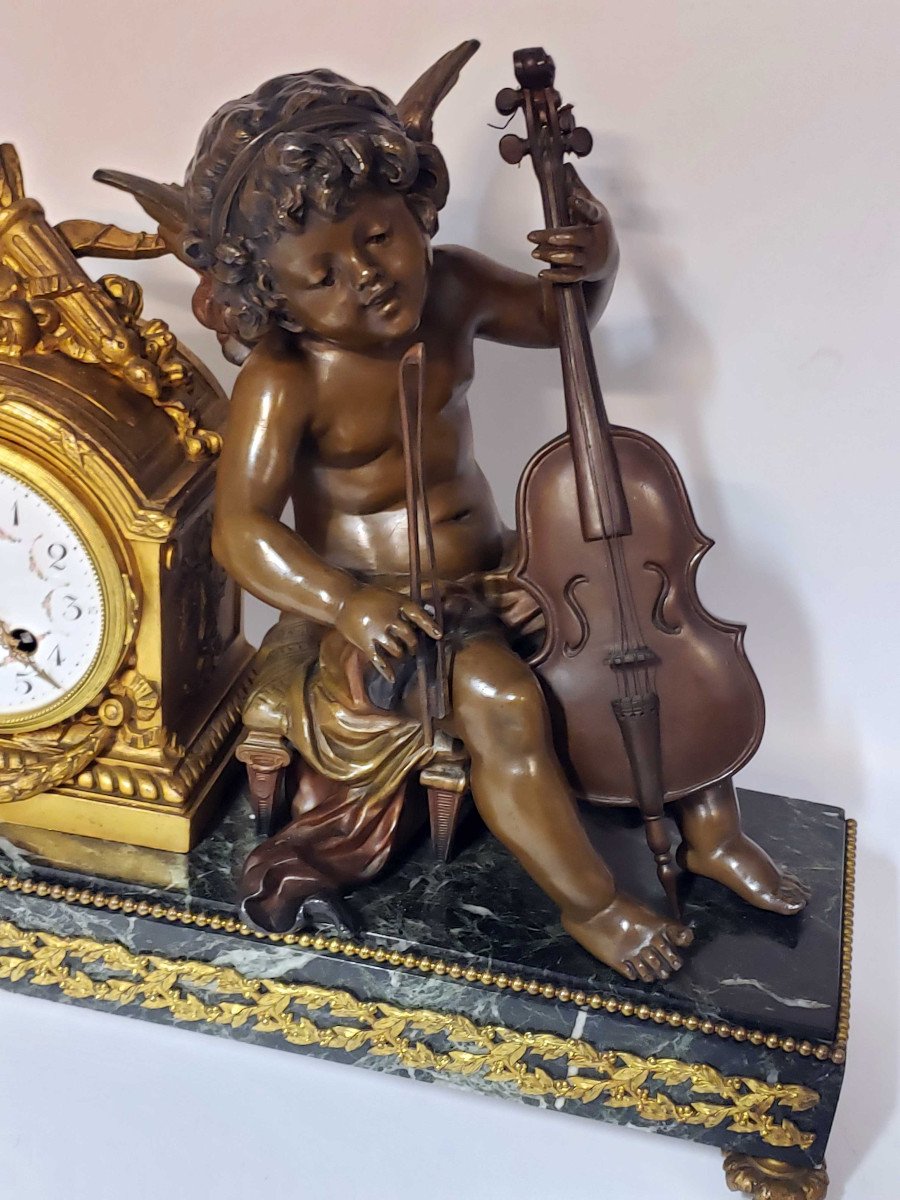 Garniture De Cheminee Moreau Patine Bronze Medaile Le Joueur De Violoncelle -photo-5
