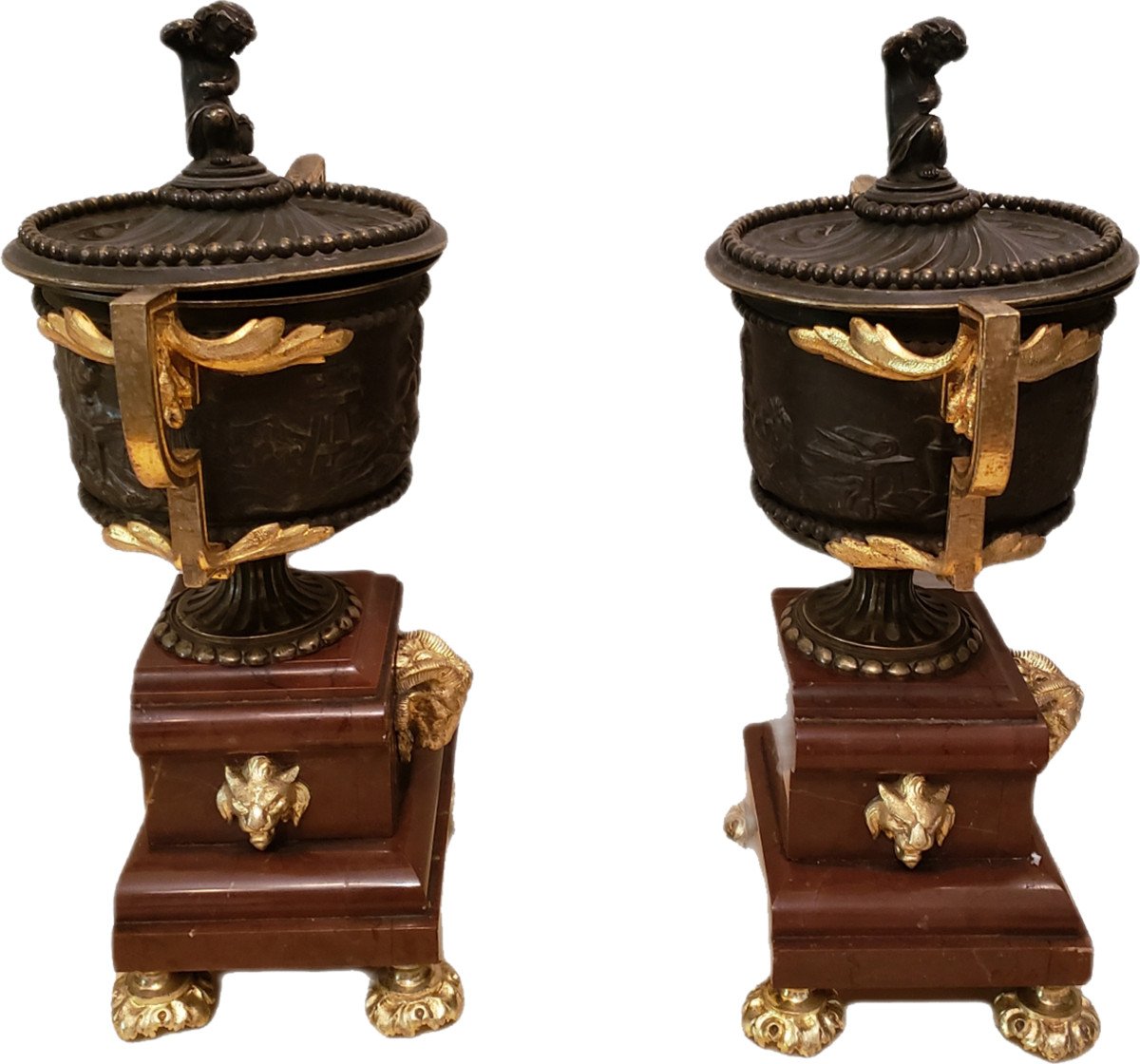 Pair Of Cassolettes In Bronze And Marble Truquin Napoleon III-photo-3
