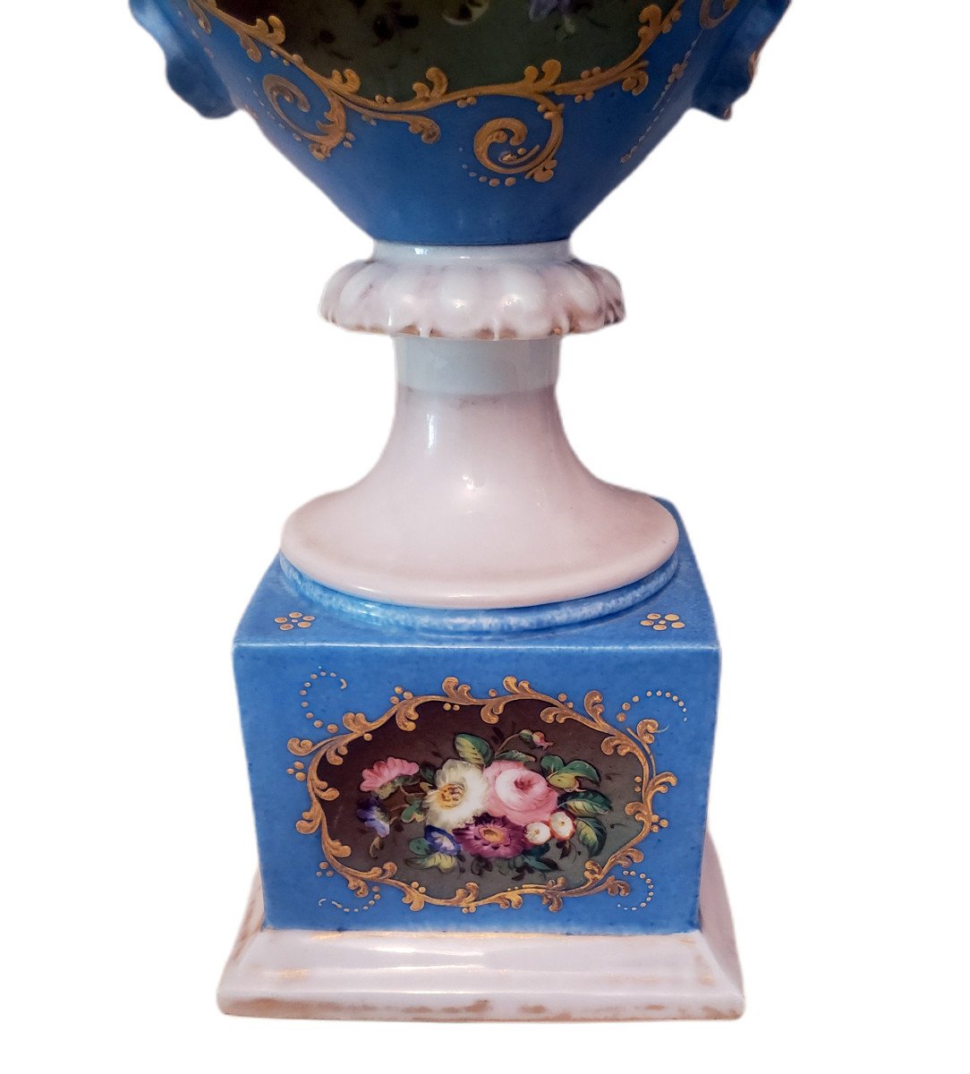 Paire De Vases Napoléon III En Porcelaine De Paris Bleu De Sèvres -photo-4