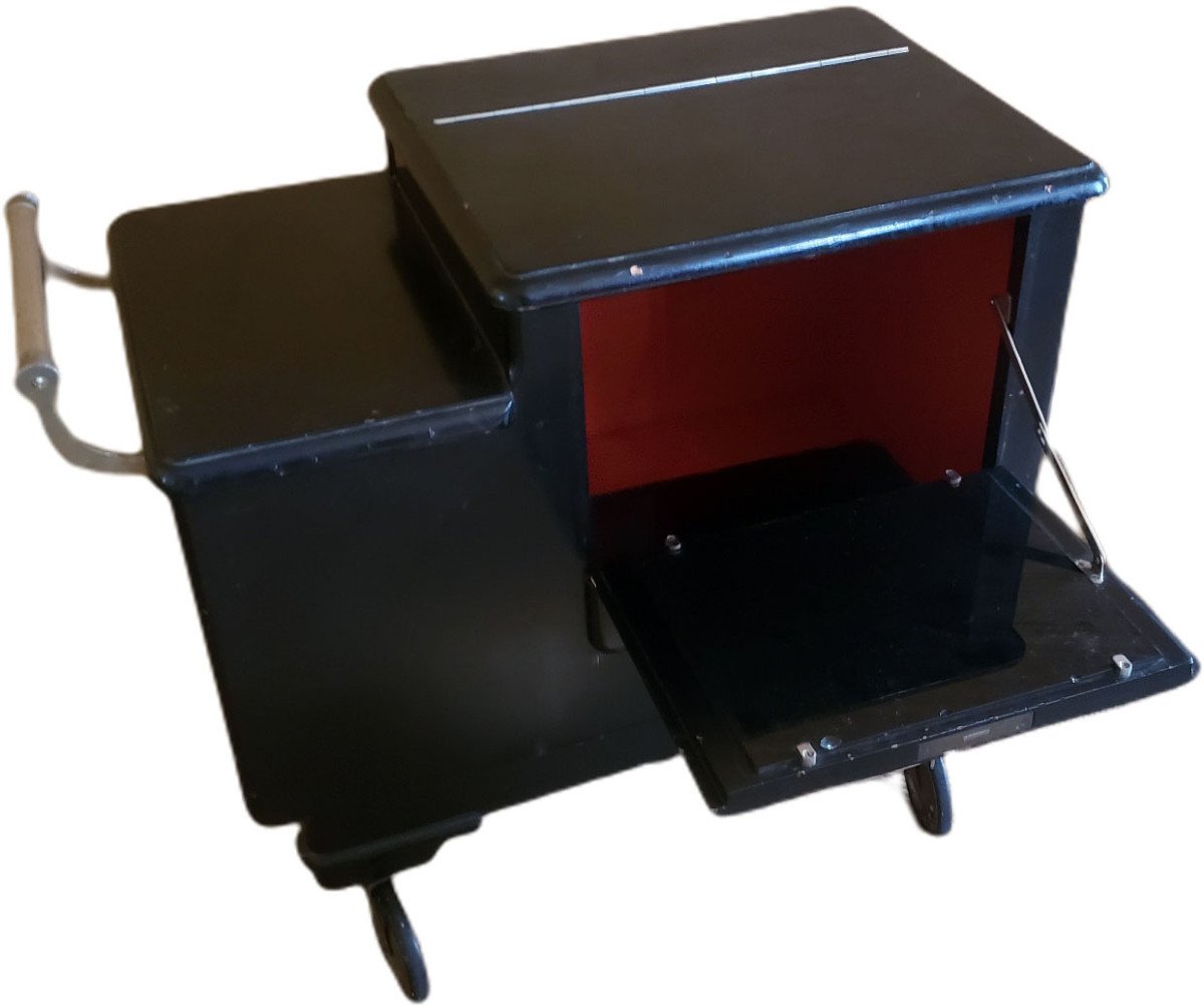 1940 Rolling Bar Cabinet In Black And Red Lacquer-photo-5