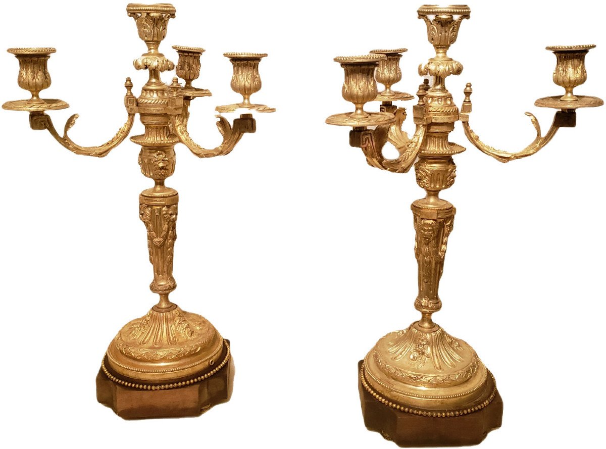 Paire De Candelabre CHANDELIERS En Bronze DorÉ XIXem Tete De Lion 