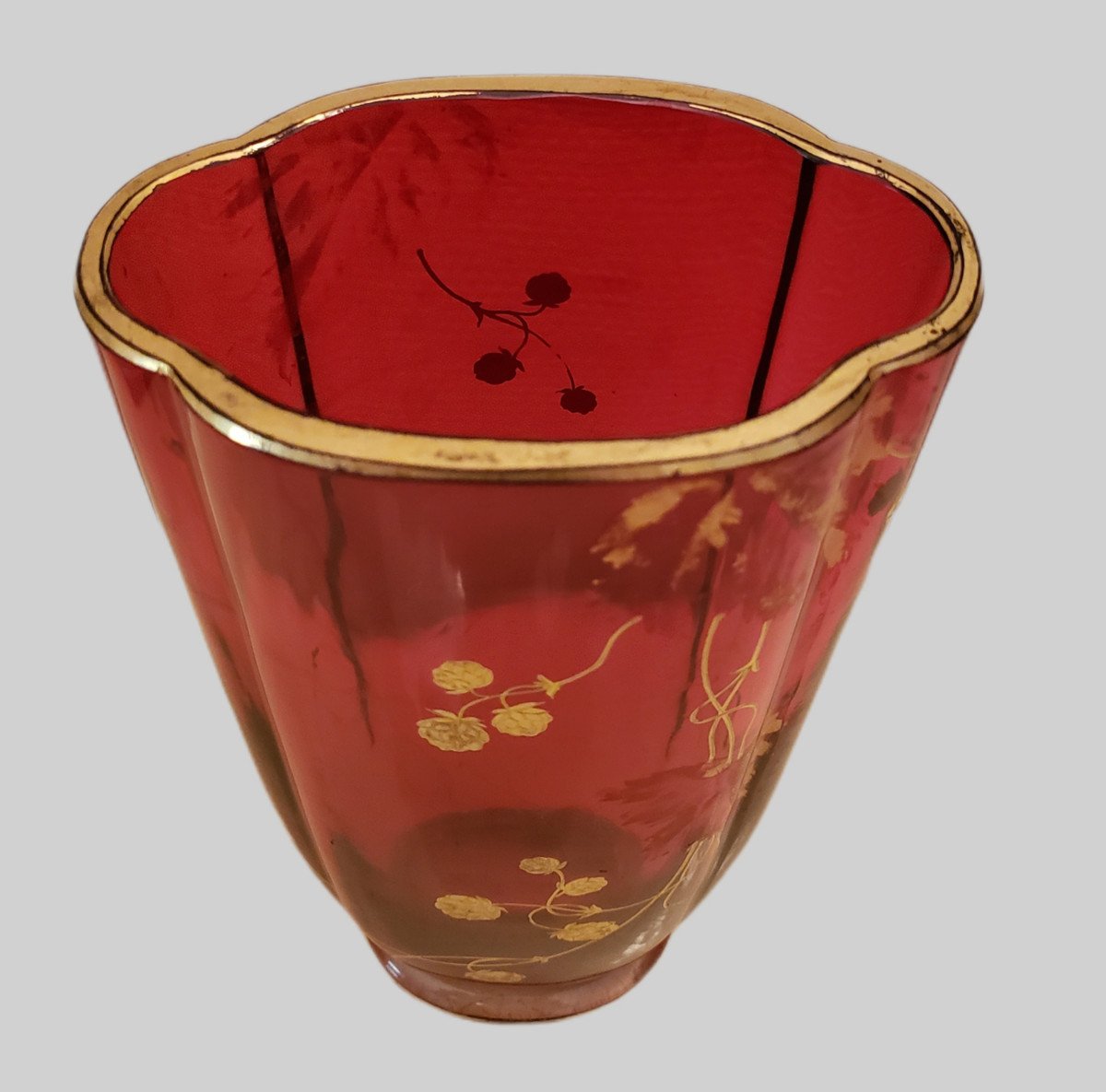 Vase PolylobÉ Cristal De Baccarat Decor A l'Or Circa 1890-photo-3