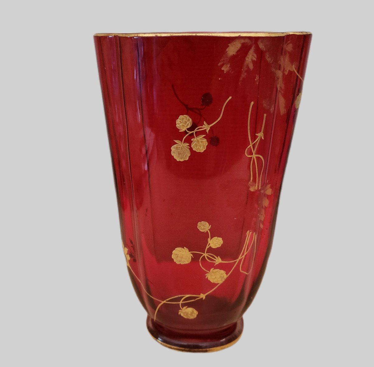 Vase PolylobÉ Cristal De Baccarat Decor A l'Or Circa 1890