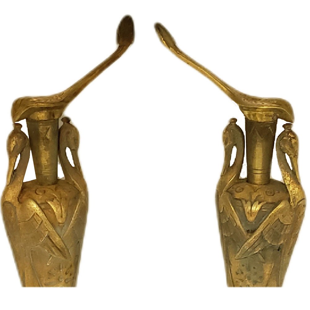 Paire De Devant De Cheminee d'Époque Empire En Bronze DorÉ decors  Égypte -photo-3