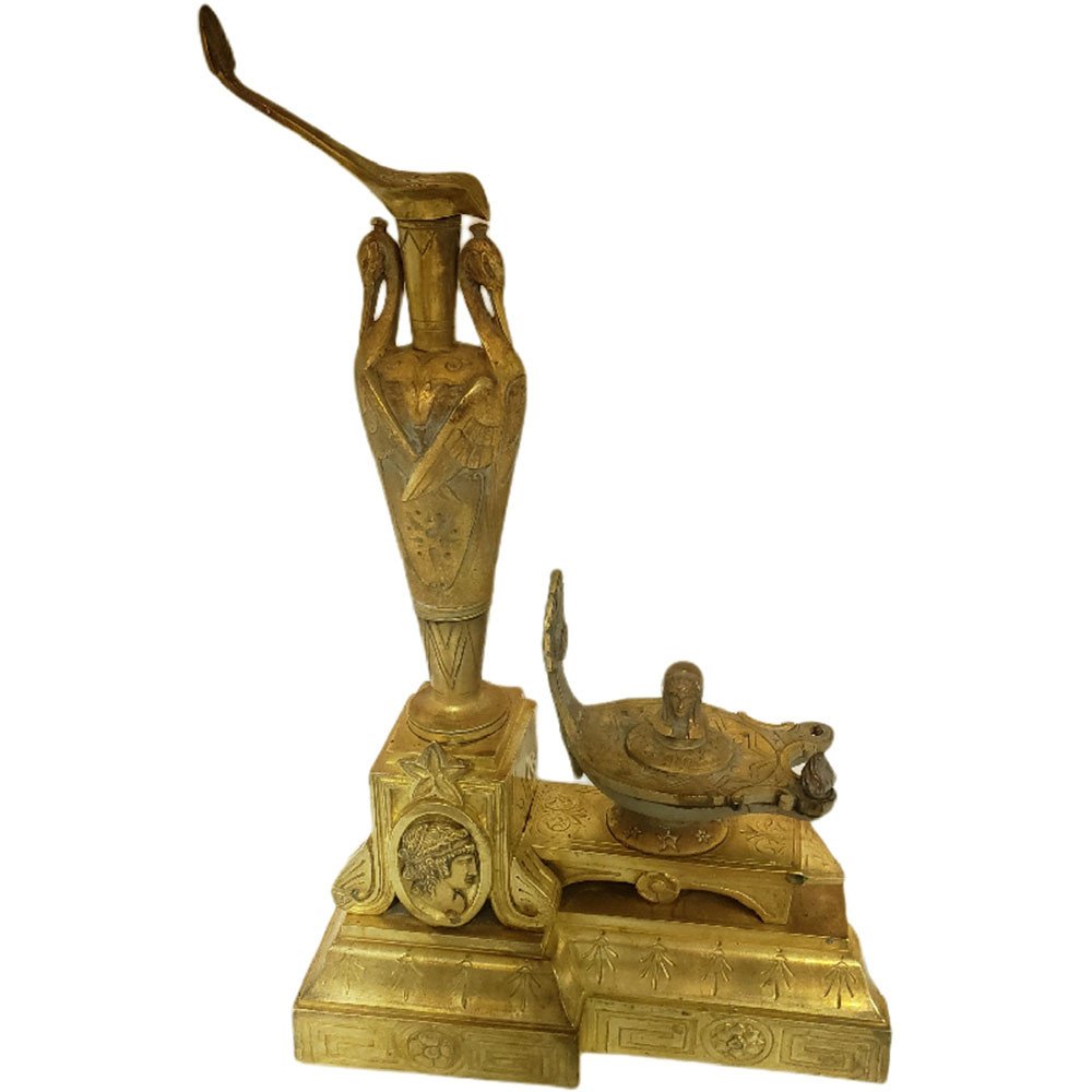 Paire De Devant De Cheminee d'Époque Empire En Bronze DorÉ decors  Égypte -photo-4